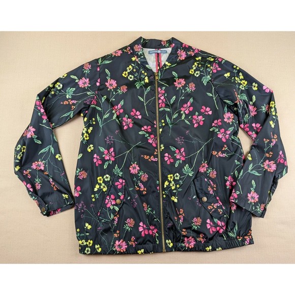 Signature Weekend Women's XL Black Floral Zip Up Windbreaker/Rain Jacket EUC - Picture 6 of 12